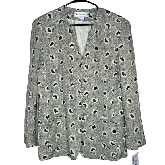 Jones Wear Jackets & Blazers - Jones Wear NWT VTG Floral‎ Blazer Jacket Size 16 Button Front Career Office